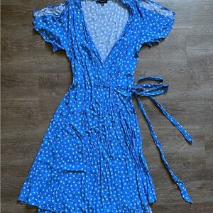 Lulu's Royal Blue Floral Wrap Midi Dress